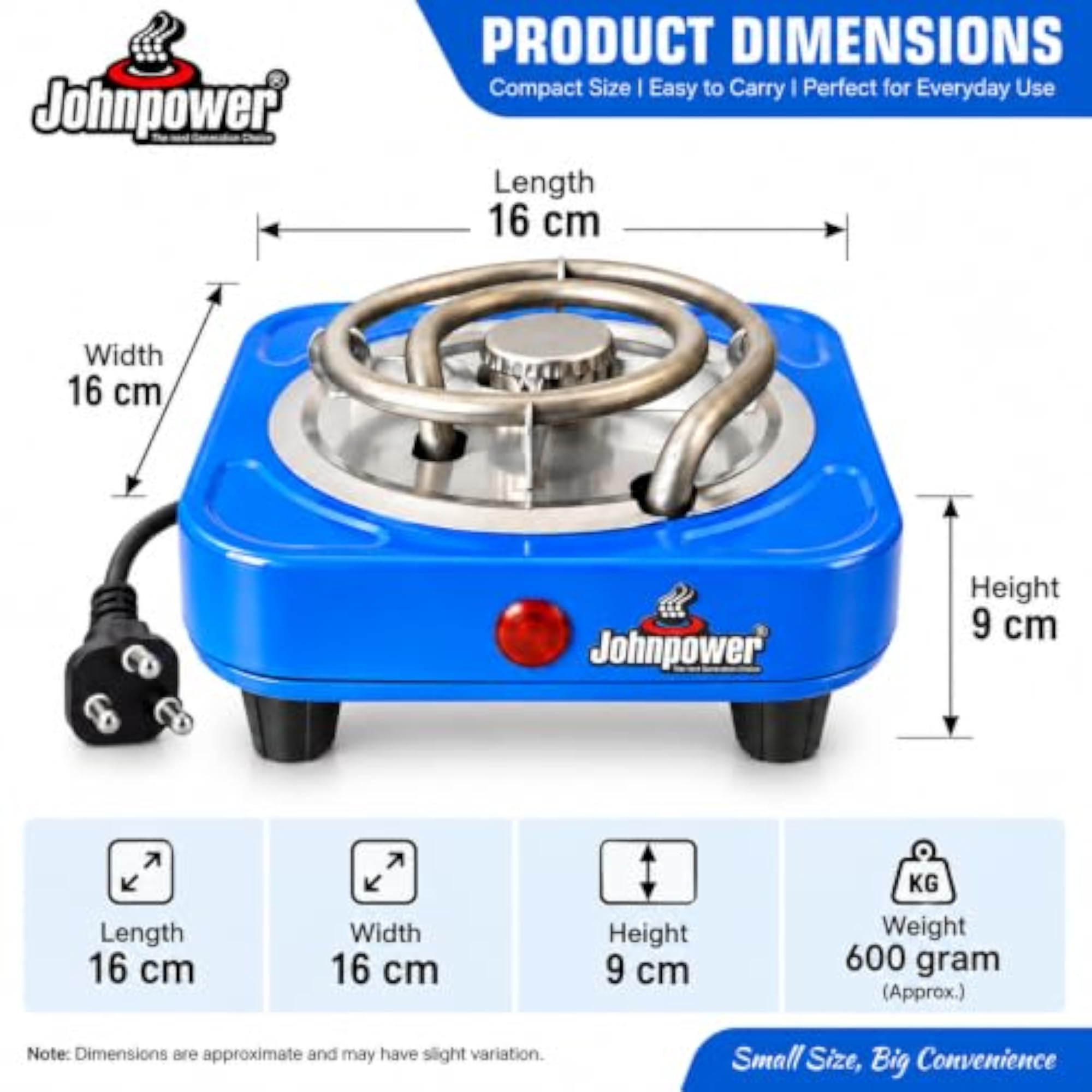 Compact Electric Hot Plate 500W Single Burner, Blue