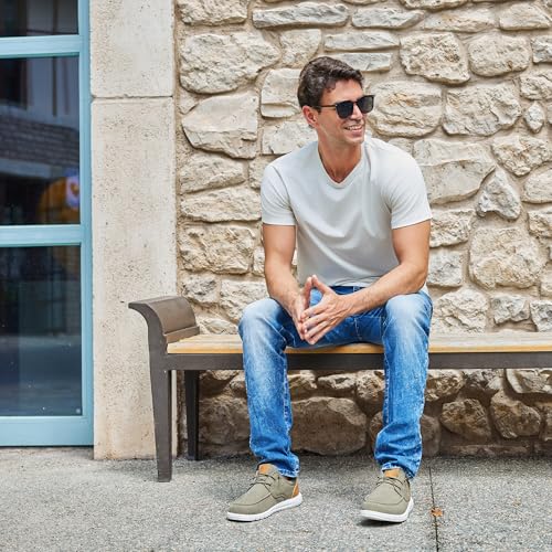 Image of ASITVO Men's Wide Canvas Loafers Slip on Boat Walking Shoes Casual Dress