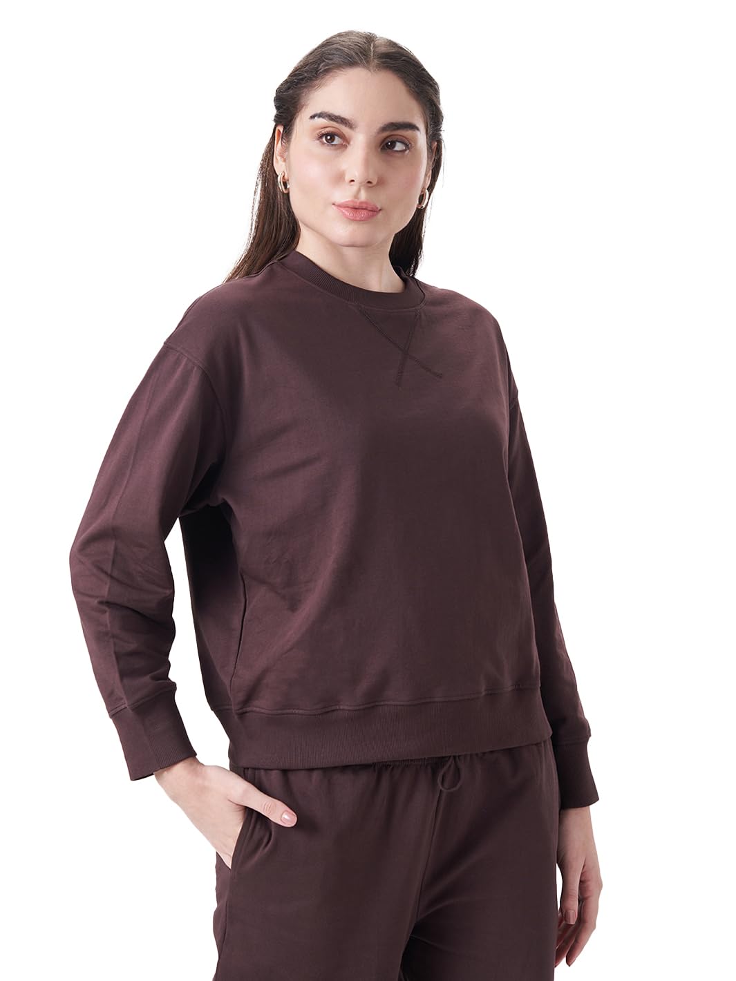 solids Women's Sweatshirt, Berry Maroon 100% Cotton Looper, Unbrushed, 280 GSM-picture-51