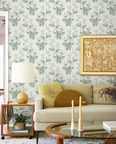 Image of Peel and Stick Vintage Flowers Leaves Birds Design Wallpaper | Waterproof Removable Wallpaper | Self Adhesive Wallpaper for Bedroom Living Room Home & Kitchen |16.5X87Inch