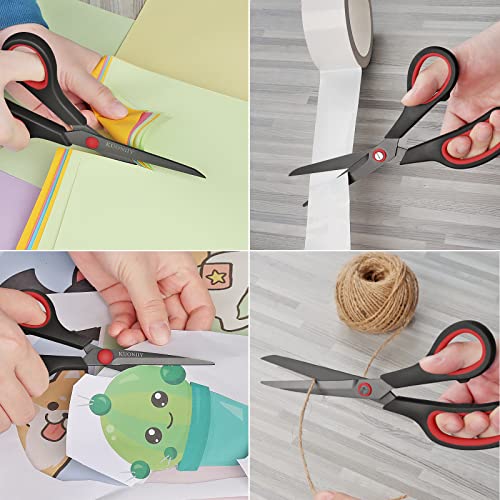 Image of KUONIIY Ciseaux,Lame Recouverte de Titane Ultra-tranchante, Manche Douce et Confortable, Ciseaux a Multi-usages, Lot de 5 Paires, Noir Rouge