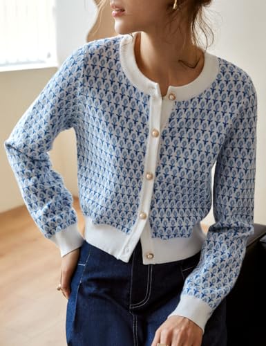 Women's Cropped Cardigan Sweater, Round Neck Pearl Button Long Sleeve 2025 Autumn Trendy Sweater Top3