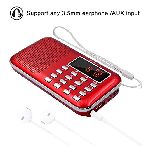 Retekess Pr11 Am Fm Radio Portable, Rechargeable Radio Digital Tuning, Mp3 Music Player Speaker Support Tf, Aux, Usb Port, Ideal For Outdoor (Red) #TOP2