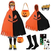 Costume da zucca per bambini, mantello fantasma, mantello con cappello, costume da strega arancione per cosplay