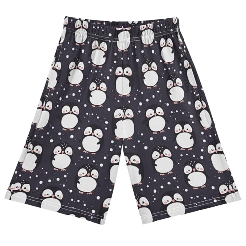 ALAZA Cute Penguin Black Cartoon Pajama Shorts Elastic Waist Casual Sleep Shorts with Pockets Size 6-14