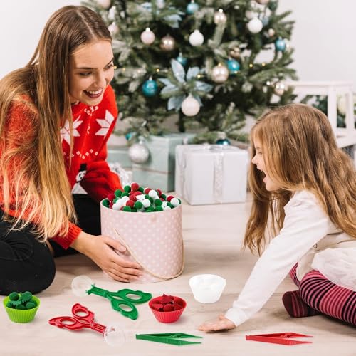 Image of EZdhuawuse Summer Fine Motor Toys - 270Pcs Counting Sorting Sensory Bin Filler Set for Kids Xmas Counting Toy with Felt Xmas Tree Pom Poms Cup Clip for Preschool Education Activities