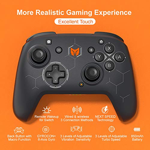 Image of Wireless Gaming Controllers, BIGBIG WON PC Gaming Controller Custom Button, 6-Axis Gyro, Dual Shock, Macro, Turbo, 2.4GHz Dongle Gamepad for Windows 10 /Android /iOS /Switch Bluetooth Controller Black