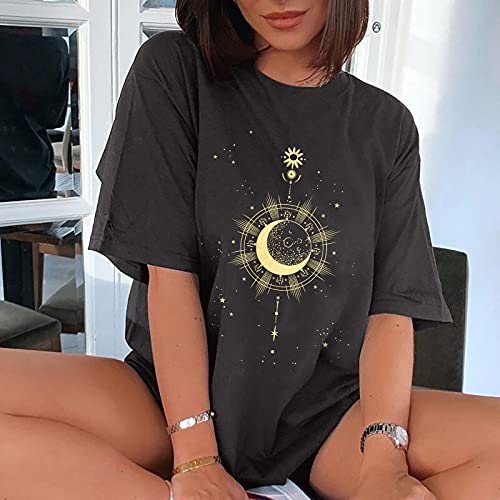Image of Summer Y2k Tops for Womens, Casual Vintage Short Sleeve T-Shirt, Girls Oversize Loose Round Neck Elastic Tee