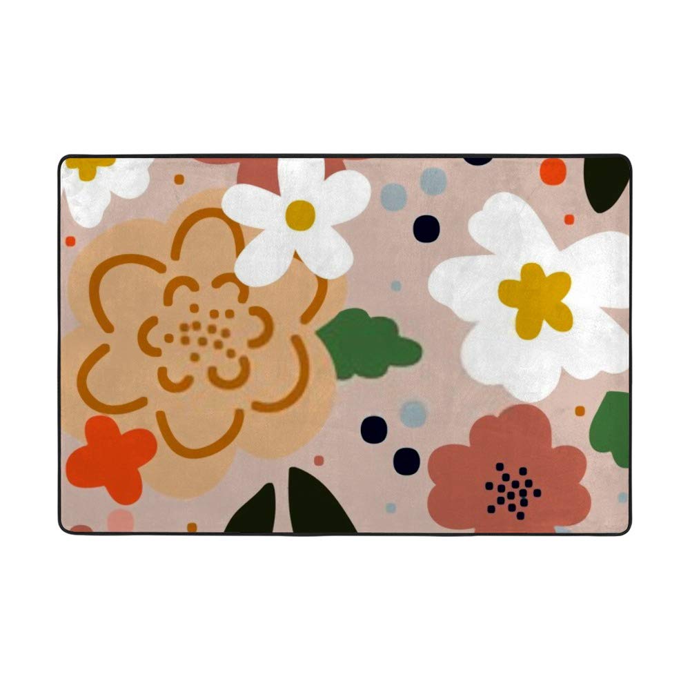 Tapis moderne abstrait grand format velours corail motif fleurs printanières