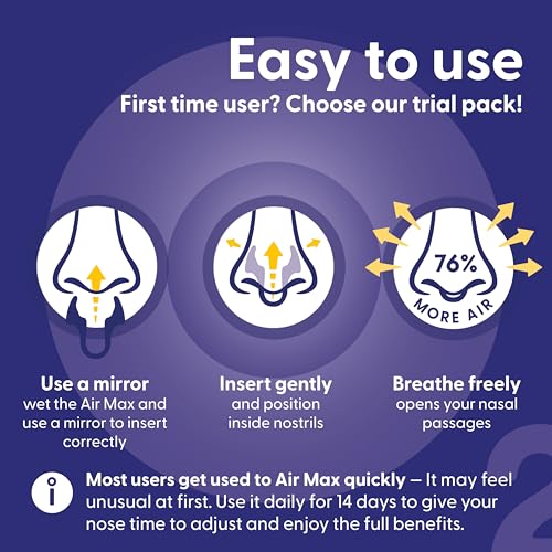 air max nasal dilators trial pack - anti snoring devices - 76 more airflow for better breathing amp against nasal congestion - guaranteed fit 1x small amp 1x medium - reusable