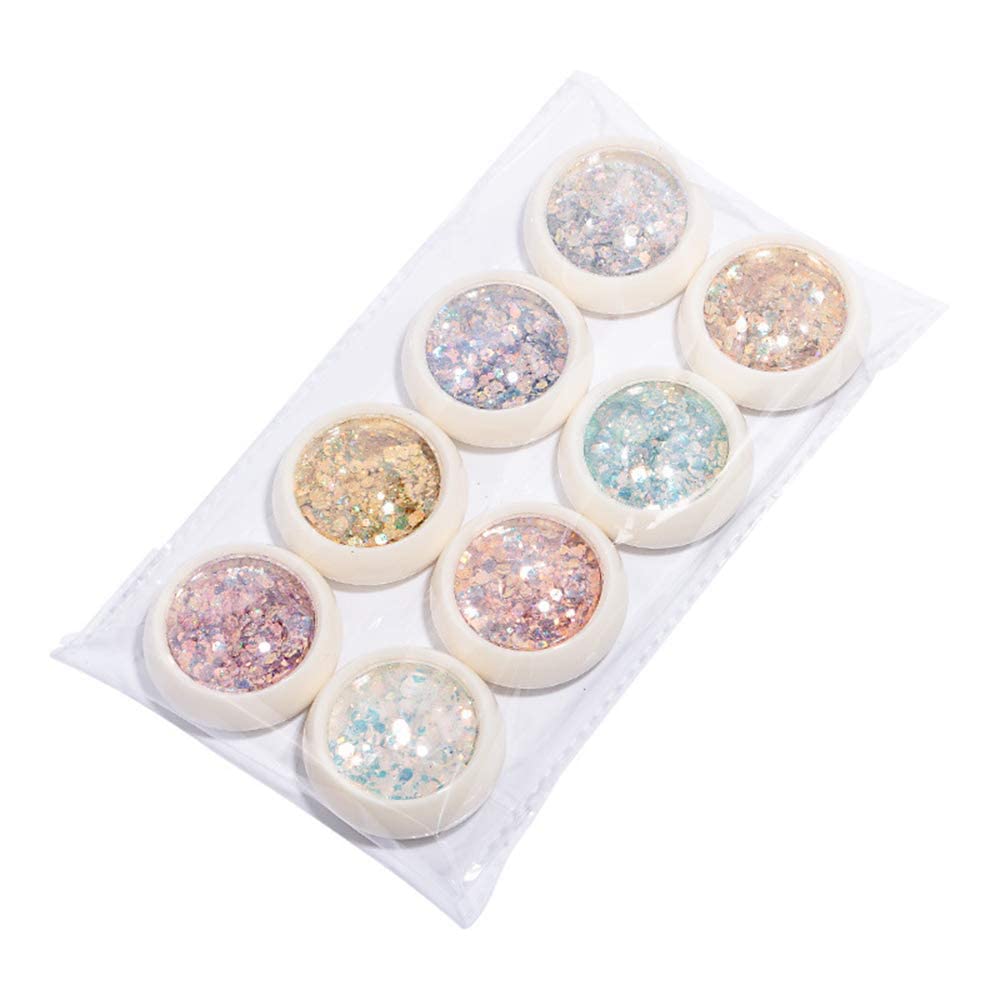 Gleevia 8Pcs DIY Nail Art Gradient Glitter Magic Color Changing Laser Thin Sequins Mixed Mirror Hexagon Shape Mermaid Flakes Spangles Palette Craft Glitters Holographic Manicure (8 PCS) 4