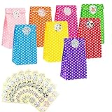 LAOYE 40 Papiertüten klein Geschenktüten Kindergeburtstag Mitgebsel Tüten 40 Stück Papier Geschenktüten Candy Tüten mit 120 Aufkleber bunt Tüten für Kindergeburtstag Hochzeit Ostertüten Candybag usw.