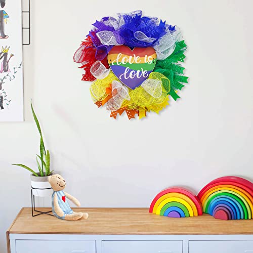 Rainbow Wreath For Front Door Decor, Pride Decorations For Home Outside Pride Wreath With Love Is Love Wooden Sign, Lgbt Equality Pride Month Decor Window Wall Decor Party Decoration #TOP4