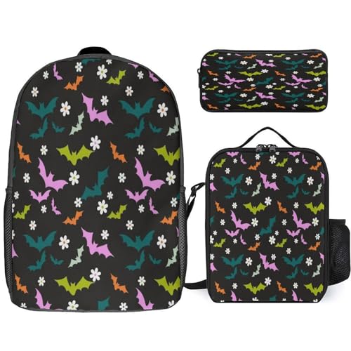 Bats Daisy Halloween Backpack Set 3 Pieces Backpacks Lunch Bag Wallet For Travel Outdoor Sports