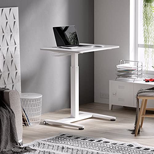 Compact Pneumatic Height Adjustable Standing Desk by ERGOBOND (White)