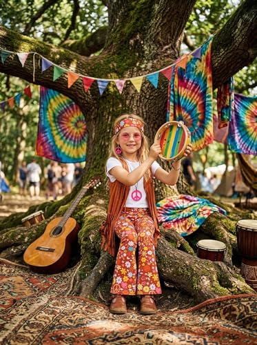 Disfraz hippie para niñas 6-7 años miniatura 3
