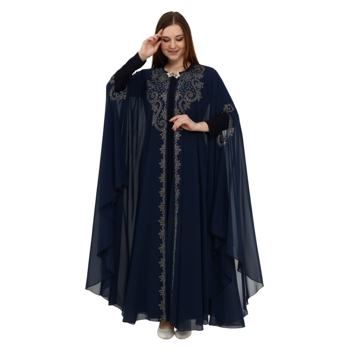 Marwa Fashion قفطان مغربي/قفاطين/قفطان الأعراس/قفطان سعودي/قفطان مغربي للبنات/قفطان مغربي 2020 / قفطان مغربي مخمل/قفطان نسائي, Dark Blue, L