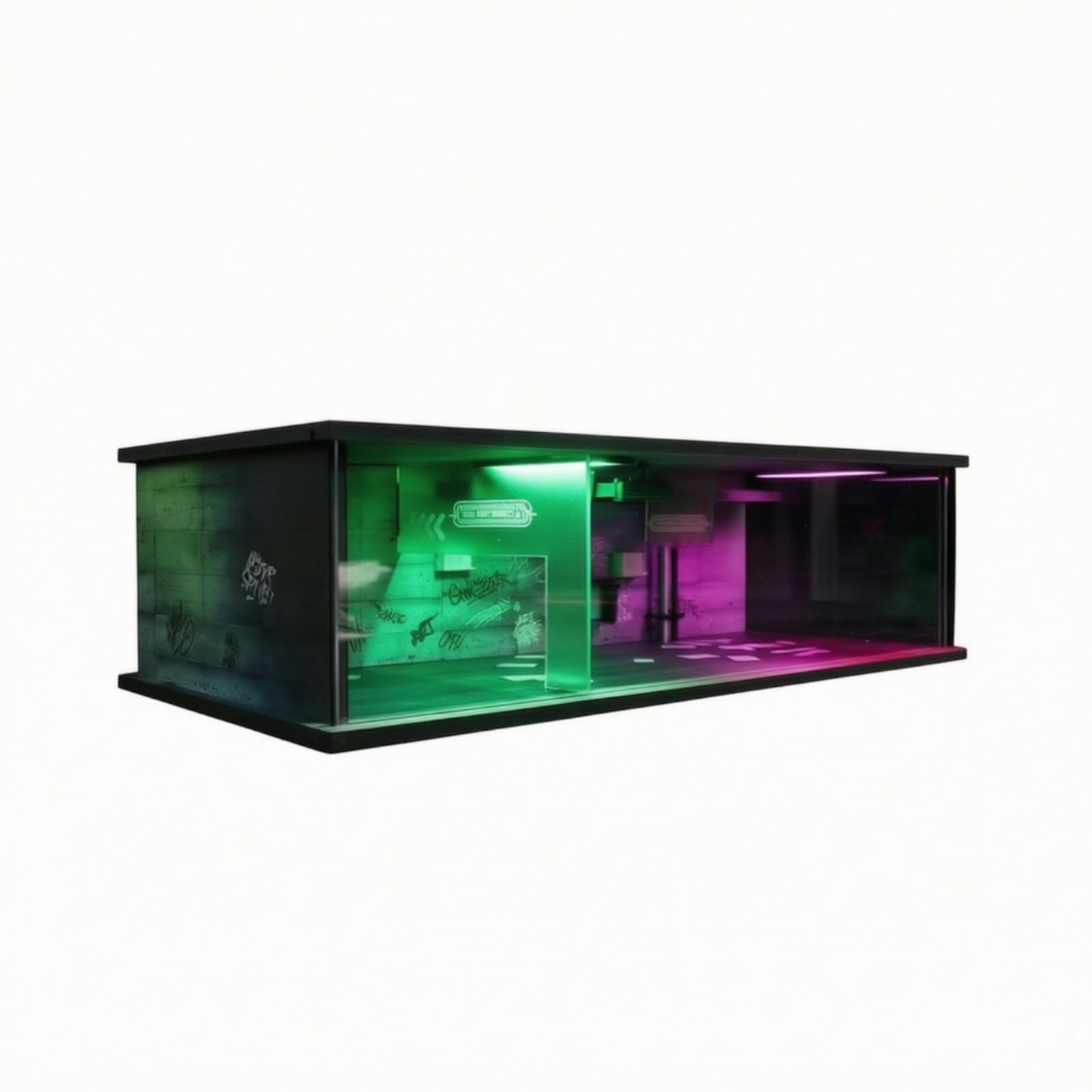 Modello di Scena Tecnopunk Luminoso Diorama in Miniatura da Collezione Vetrina con Porta in Acrilico per Scrivania, style to 3