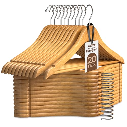 Utopia Home Anti-slip Houten kleerhangers met een natuurlijk afwerking - Set van 20