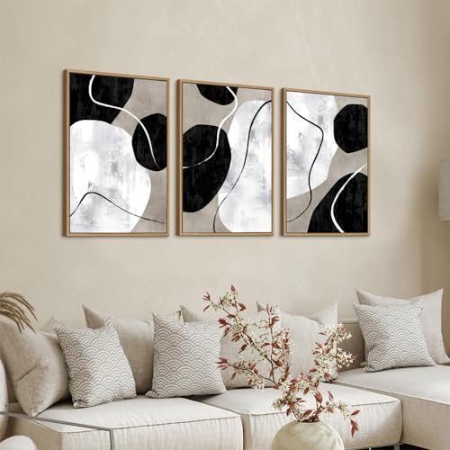 Minimalist Abstract Boho Wall Art - Natural Framed Abstract Canvas