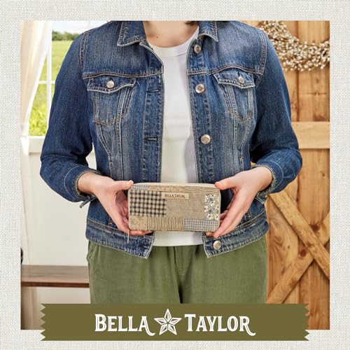 Bella Taylor Slim Card Wallet for Women | Quilted Cotton Fabric Zip Around Credit Card Wallet with RFID Protection | Khaki Patchwork2