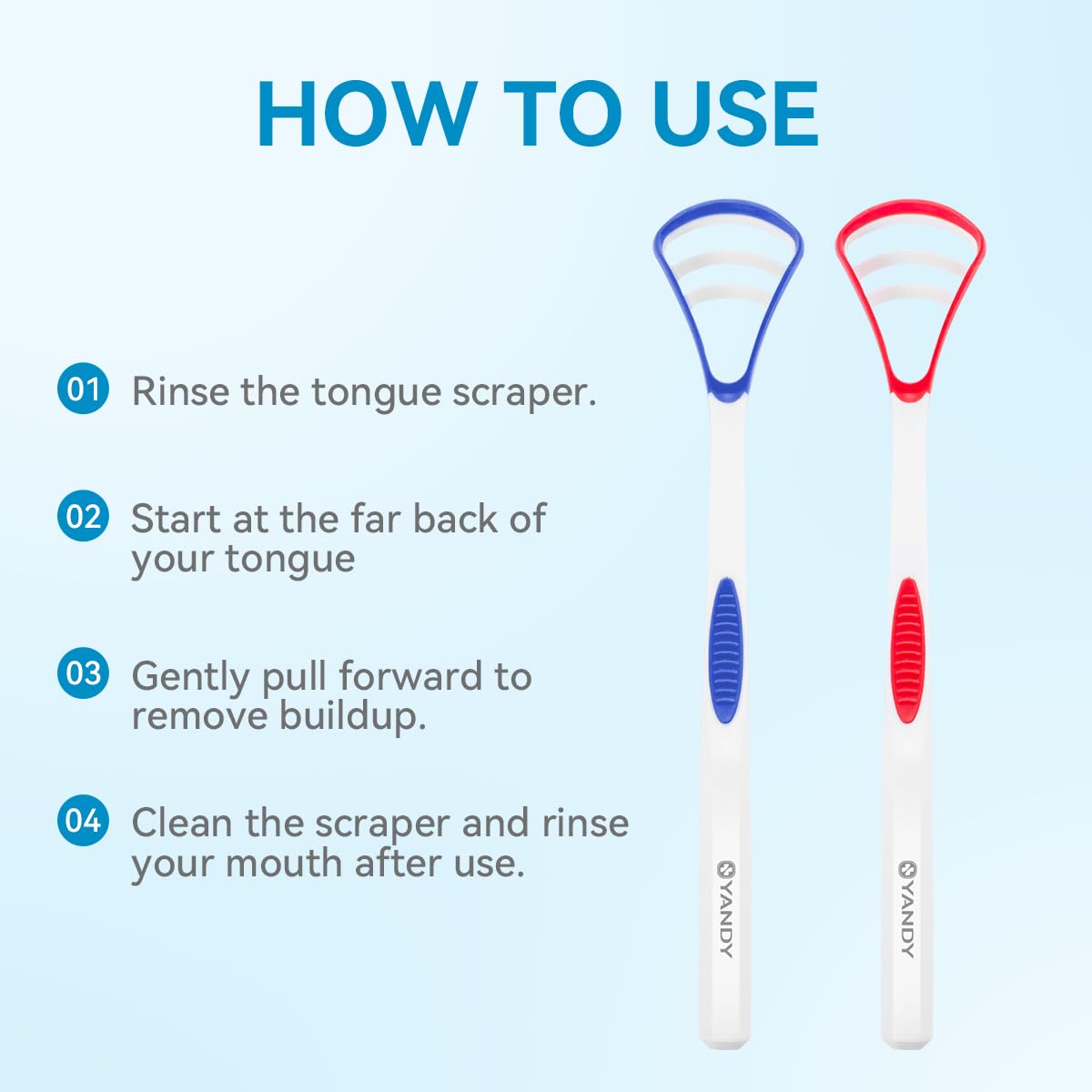 YANDY Rascador de lengua, cepillo de lengua para adultos y niños, fácil de usar, refresca el aliento y ayuda a eliminar el mal aliento (paquete de 2)