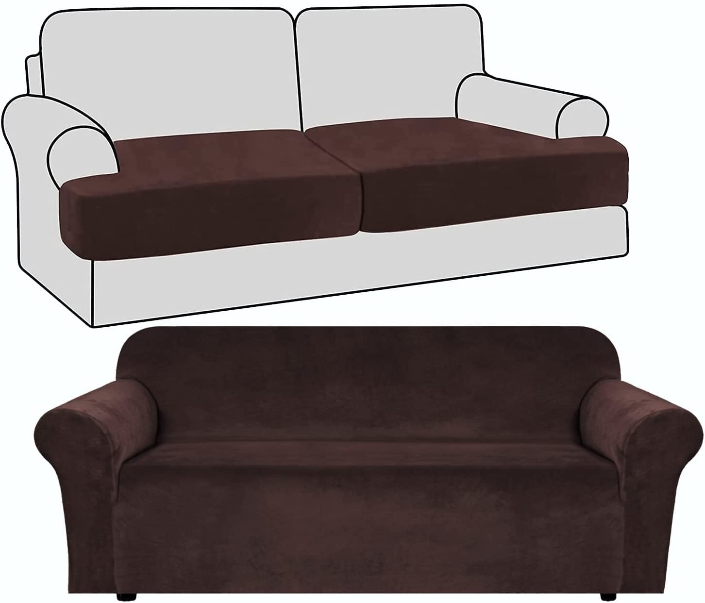 SDYdsgE sofa cover， Velvet Loveseat Slipcover Set 3 Piece Sofa with 2 Seater Stretch and Separate T Cushion in Grey Color(Brown)