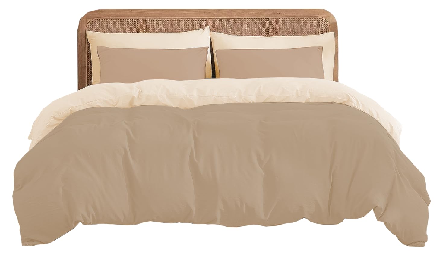 Ev Dekor Single Duvet Cover Set - Reversible Brushed Microfiber Bedding- Plain Dye Quilt Cover with Pillowcase - Mink/Cream