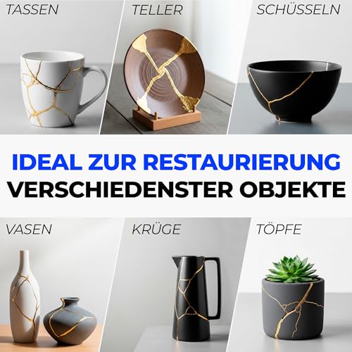 7 Artists Kintsugi Kleber Goldkleber Keramik 80 ml – Goldener Kintsugikleber | Keramik Kleber Extra Stark für Porzellan, Glas und Tassen