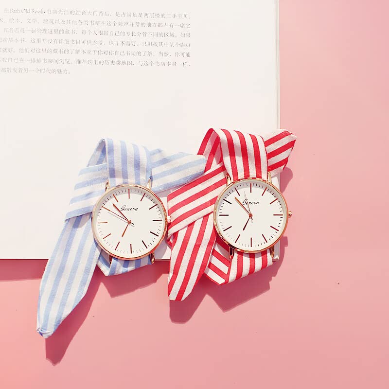 COOLBABY Women Girl Watches bow-knot Stripe Floral Cloth Quartz Bracelet Wristwatch Luxury Ladies