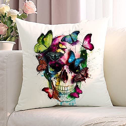 KUNQIAN Skull Cushion Cover Gothic Skull Gifts Skeleton Throw Pillow Case Decor for Home Livingroom Couch Bedroom Sofa Decorate 18"x18" - Image 4