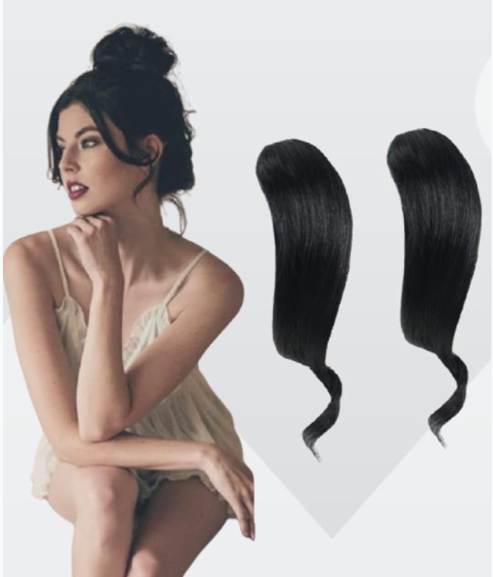 Miss Lirenn® 02 PCS, 100% Kanekalon Japenese Very Soft Natural Hair, One Clip in Invisible Side Wavy Bangs Hair Extension, 12 Inches Long, Matte Finish, Black Color (Black)