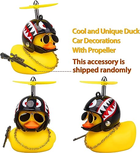 Image of wonuu 2Pcs Rubber Duck Car Ornaments, Squeeze Duck Dashboard Decorations Bicycle Decor for Cycling Motorcycle & Bicycle Accessories Decorations (X-Stars and Stripe&Shark)