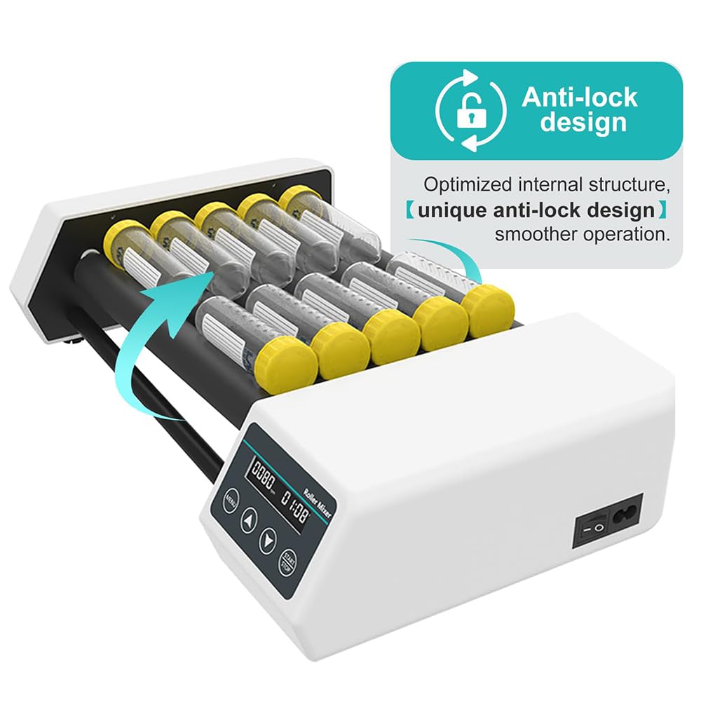 Agitatore Orbitale Digitale, Miscelatore Per Provette Da Laboratorio a 6 Rulli Con Display LCD, Velocità Regolabile Da 20 a 80 Giri/min, Modalità Continua O Timer Da 1 Minuto a 23 Ore E 59 Minuti