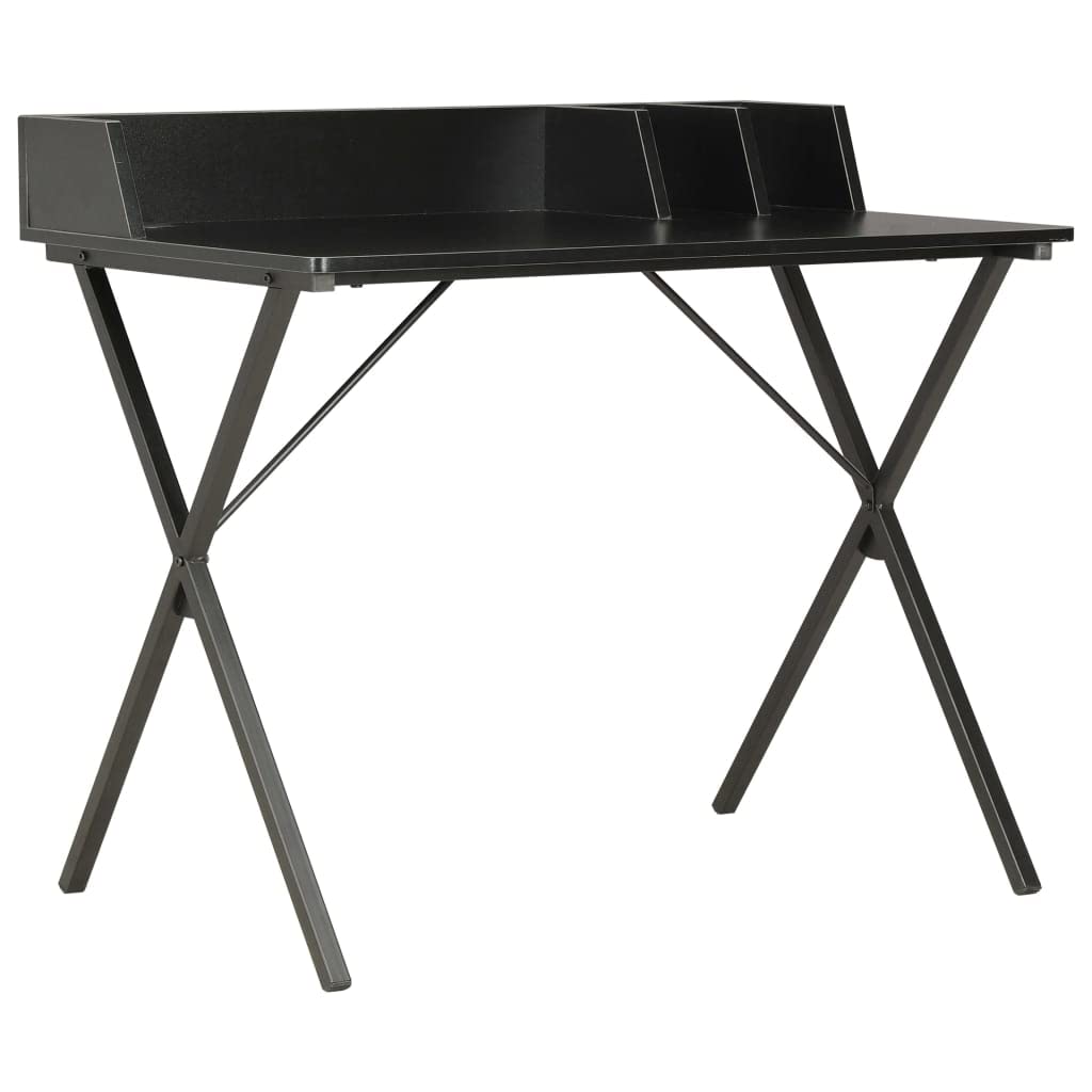Schreibtisch Schwarz aus Holzwerkstoff mit Stahlbeinen 80x50x84 cm kompakt für Homeoffice, Arbeitszimmer, Jugendzimmer, ergonomisch mit Ablage und Stauraum für PC, Laptop, Gaming und Lernen