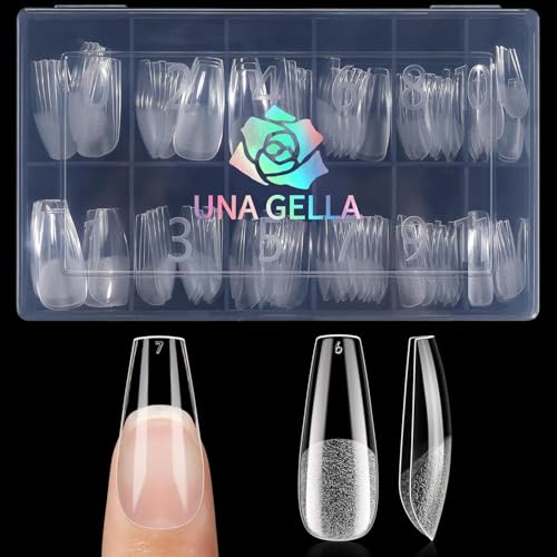 UNA GELLA Medium Ballerina Nagelspitzen, 120 Stück 12 Größen Halb Matte Soft Gel Nägeltips Full Cover Nails Tips, Klare Coffin Tips zum Aufdrücken für DIY & Salon