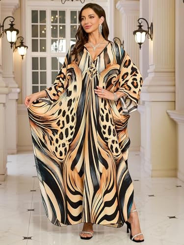 Image of KEYLORTING Plus Size Kaftan Dress Women, African Moo Moo Print Caftan, Batwing Dress, Beach Cover Up for Party and Loungewear