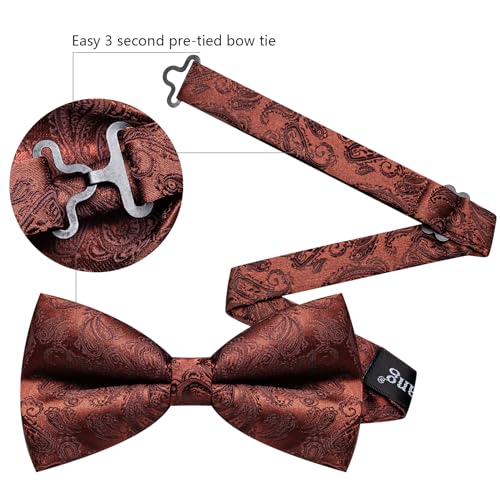 Image of YOHOWA Mens Bow Tie Set Paisley Pre-tied Bowties Adjustable with Handkerchief Cufflinks Gold Ring Set Wedding Prom Party