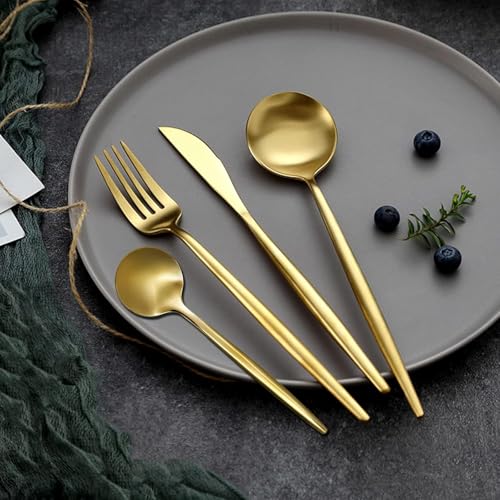 Image of 4 pcs Flatware Set, Gold Silverware Set for 1, Knife Fork Spoon, Stainless Steel Home Dinnerware Tableware,Mixed Cutlery Set Eating Utensils for Restaurants (4 Pcs Gold)