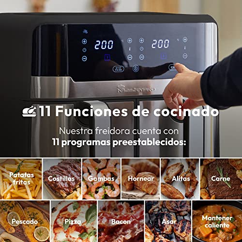 MasterPro Rocket Duo 900 Hot Air Fryer Double | Zwart | 9L capaciteit en 2100W Power | LED Touch Screen and Non-stick Basket | Fryer | 11 functies in 1 - Afbeelding 5