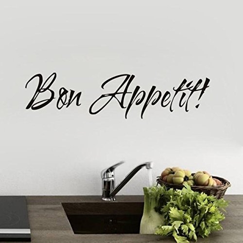 Large Wall Stickers 1PC Art Stickers Decals Wall Room Bon Dinning Appetit Decor Kitchen Vinyl Quote Home Decor Removable Wall Stickers for Kids Bedroom (Black, One Size)