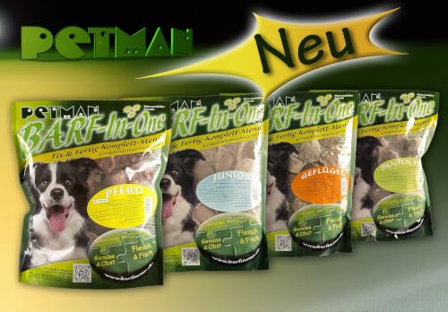 petman Barf-in-One Pferd, 8 x 750g-Beutel, Tiefkühlfutter, gesunde, natürliche Ernährung für Hunde, Hundefutter, Barf, B.A.R.F.