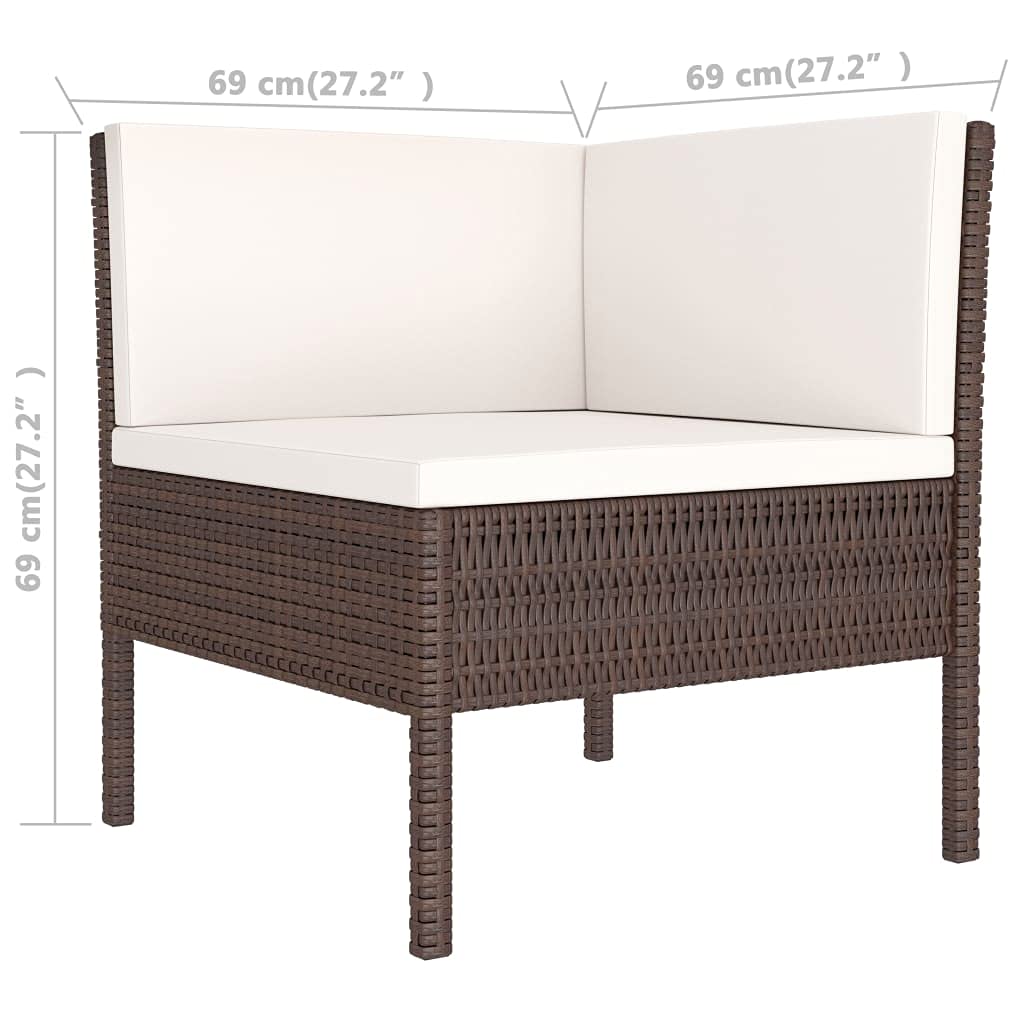 vidaXL Divani da Giardino Set 3pz con Cuscini Salotto Sofà Dormeuse Canapè Ottomana Divanetti Poltrone Sedute Arredo in Polyrattan Marrone