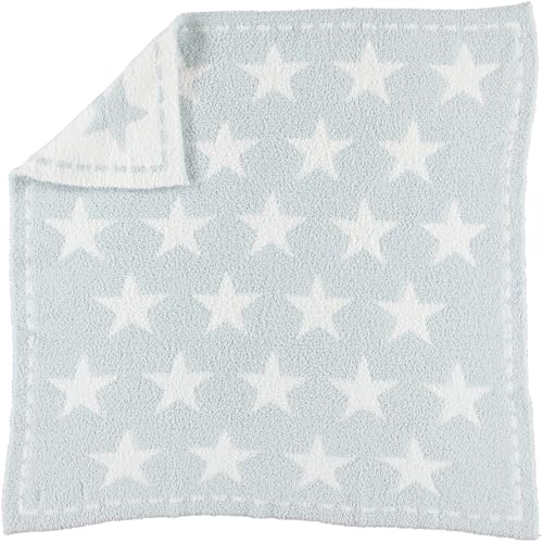 Image of Barefoot Dreams® CozyChic® Dream Receiving Blanket, Aqua Ice-White Stars, 30"x30"