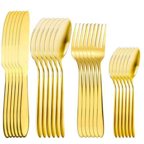RETON Set di posate da 24 pezzi per 6 persone, in acciaio inox, con coltello, forchetta, cucchiaio, set di posate per casa/festa/ristorante, lavabile in lavastoviglie e lucidato a specchio (oro)