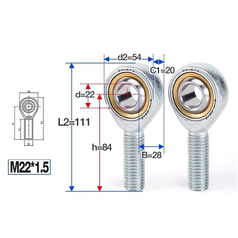 1PC Rod End Joint Bearings SA3T/K/4/5/6/8/10/12/14/16/18/20/22/25/28/SA30T/K Right-Hand Thread Spherical Plain Bearing Engine Parts(SA22T/K M22x1.5)