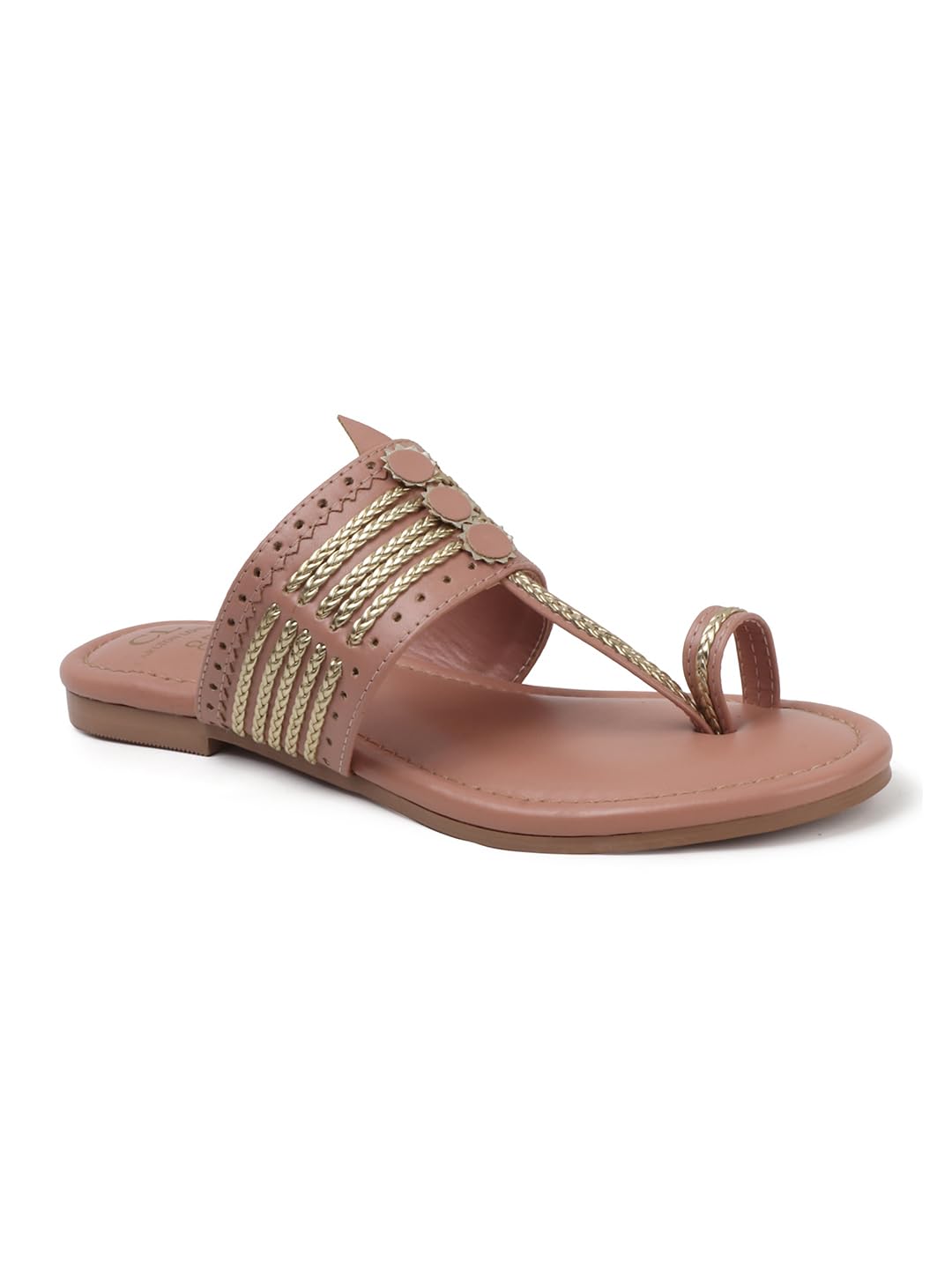 Women's Ethnic Toe-Ring Flat Sandals with Gold Braid and Cut-Outs-image-13