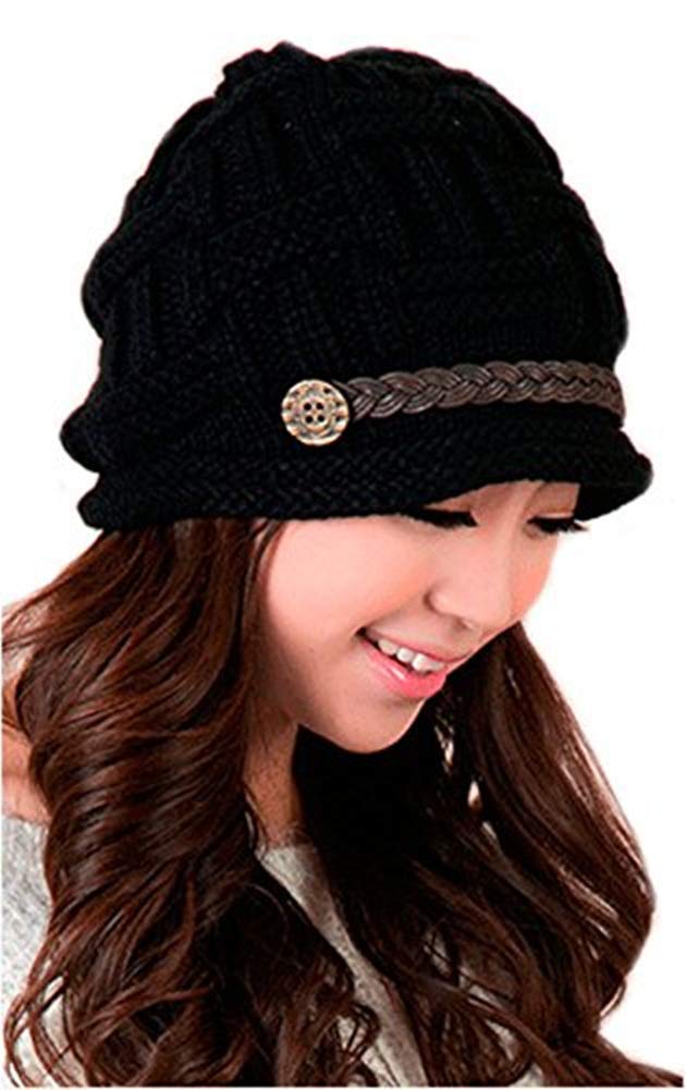 Kafeimali Women's Braided Warm Winter Baggy Beanie Oversized Crochet Ski Hats Knit Caps Snowboard Caps (Black)