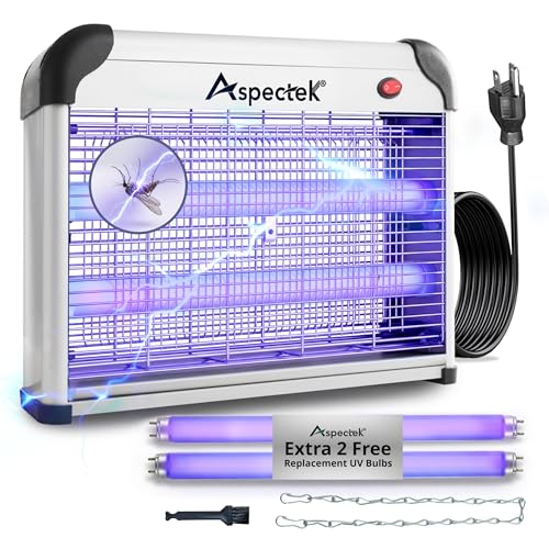 Aspectek 20W Electric Bug Zapper for Indoor Use. Effective Against Mosquitoes and Flies. 2 Extra Replacement Bulbs Included. Lightweight Design, 2800V Powerful Grid, Easy Cleaning, Washable Tray.
