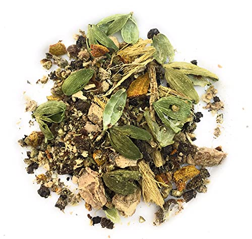 Image of Siyacha Tea Ayurvedic Balance Energizing Kapha Herbal Infusion , Caffeine Free Tisane , with Mulethi , Ginger , Clove , Pepper , Cardamom , Turmeric Blend , Indian Loose Leaf Beverage , Improve Skin Health , 100g